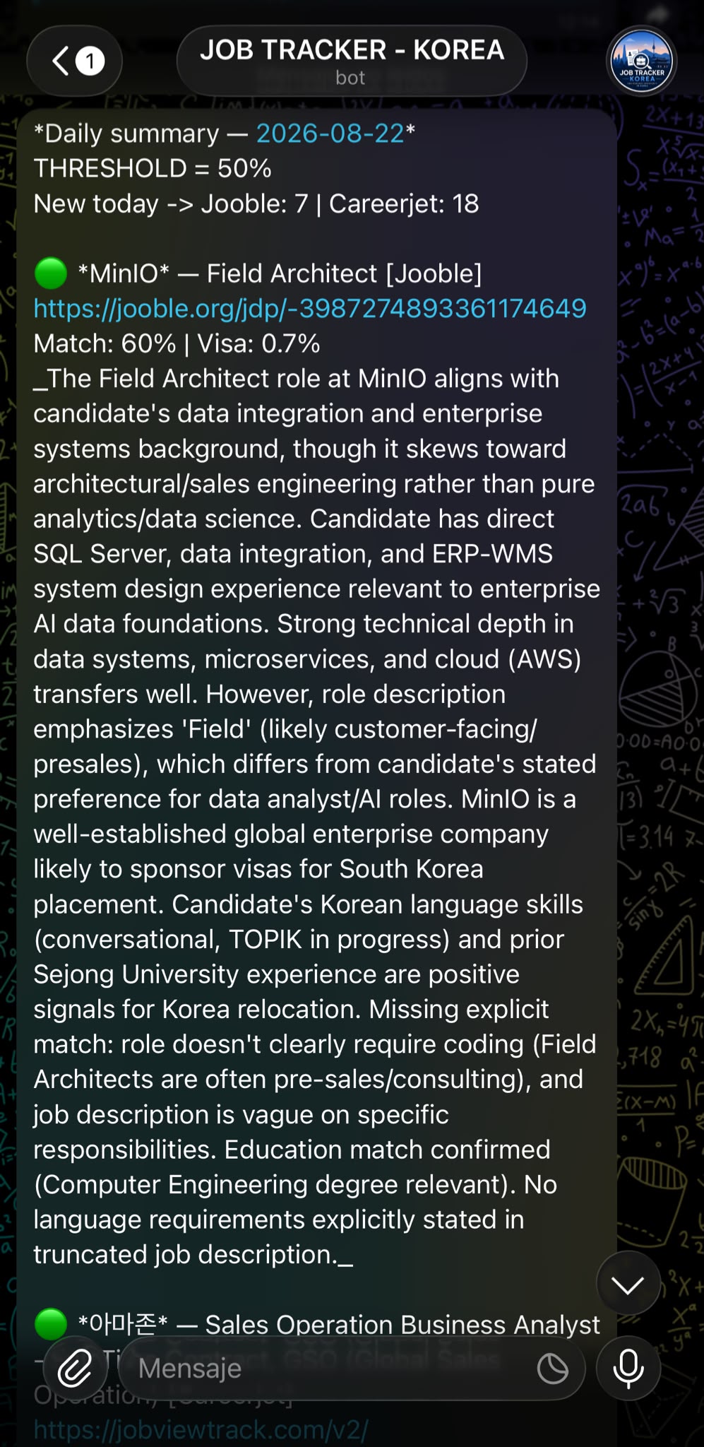 Telegram bot - job_tracker_korea